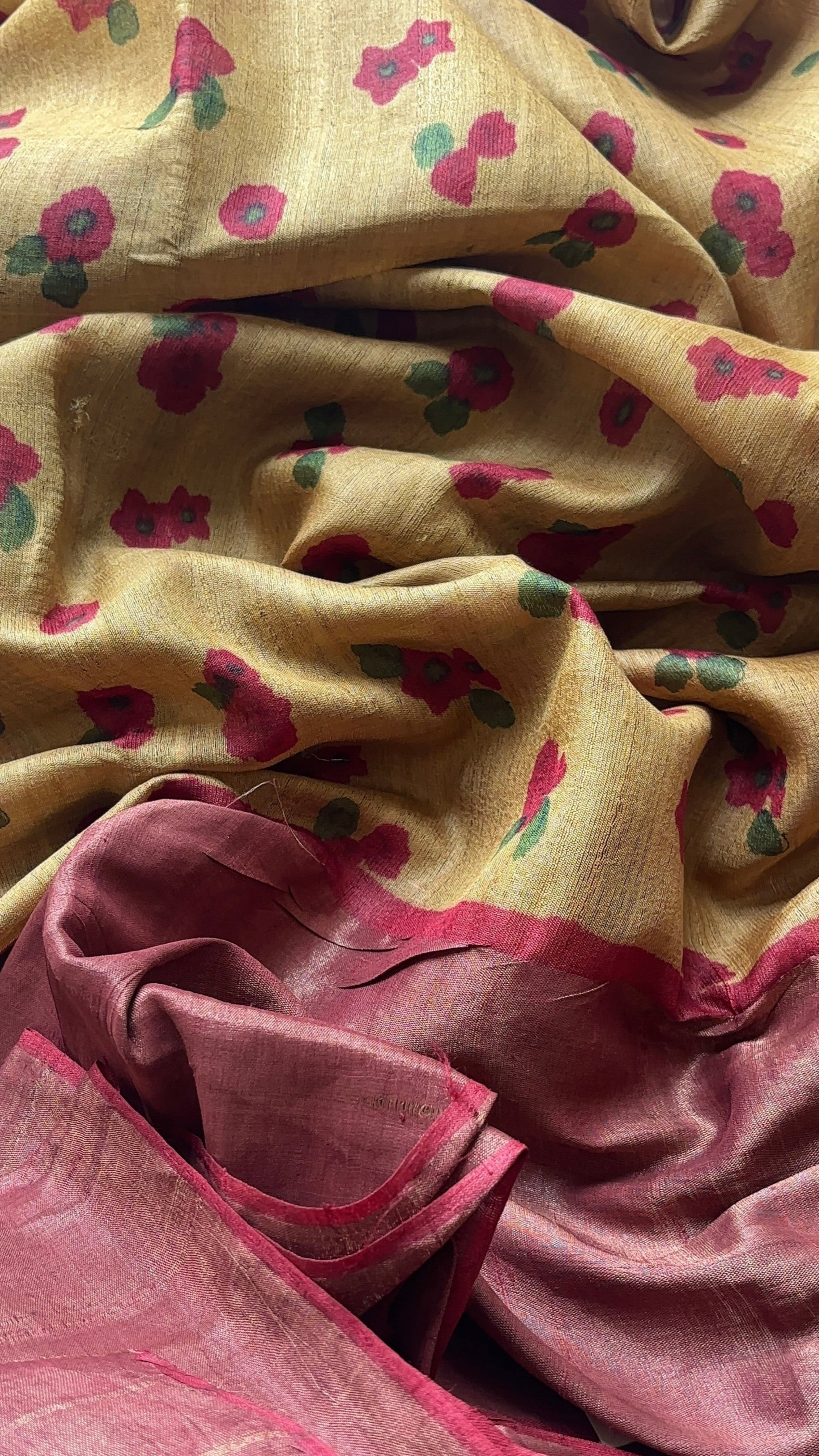 Beige with Maroon border Tussar Saree